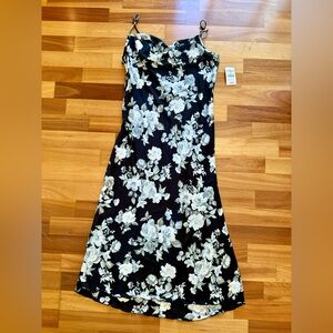 Beautiful Cowlneck Floral Satin Slip Midi Dress